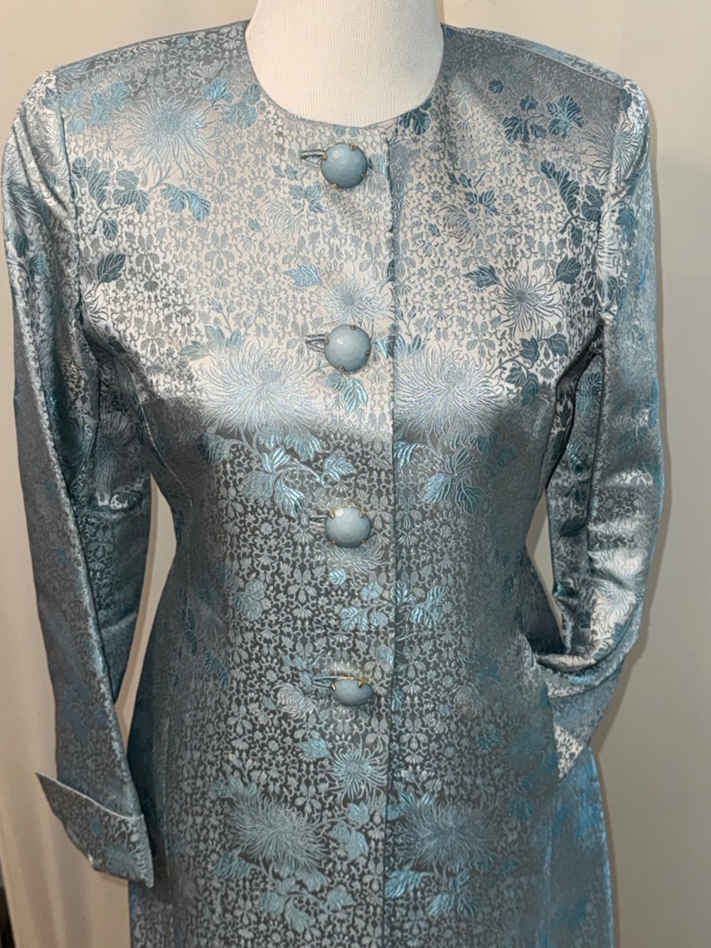 VTG Doncaster Metallic Floral Silk Brocade Duster Mod 60's Style, Luxury Evening